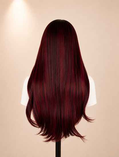 26" Burgundy Wine Straight Wig – T Part Lace