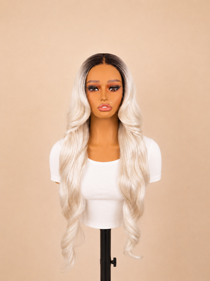 28" Platinum Blonde Body Wave Wig Lace Frontal
