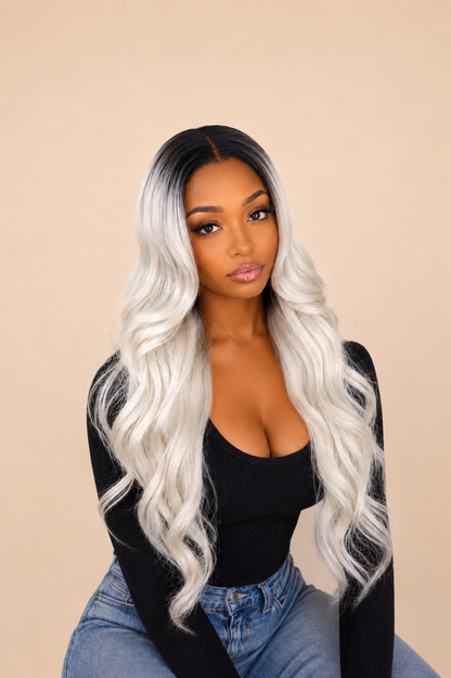 28" Platinum Blonde Body Wave Wig Lace Frontal