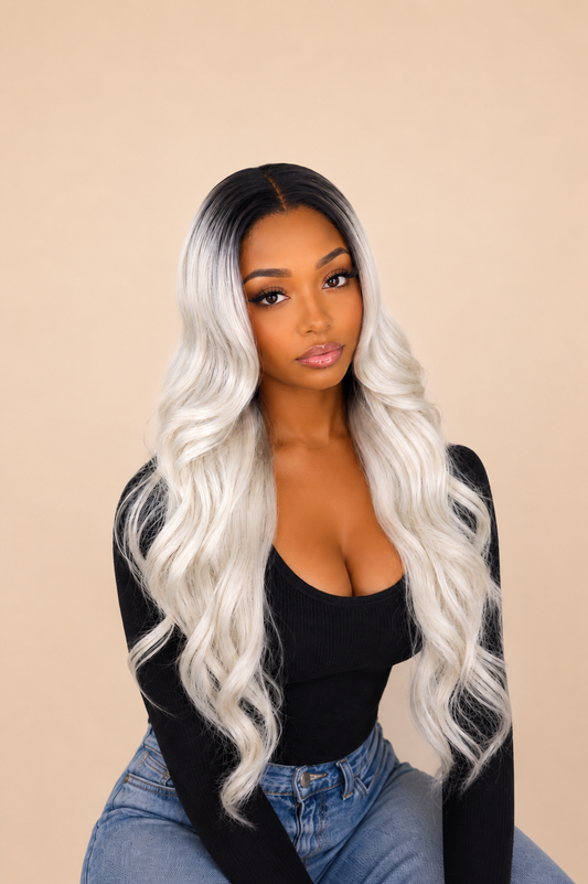 28" Platinum Blonde Body Wave Wig Lace Frontal