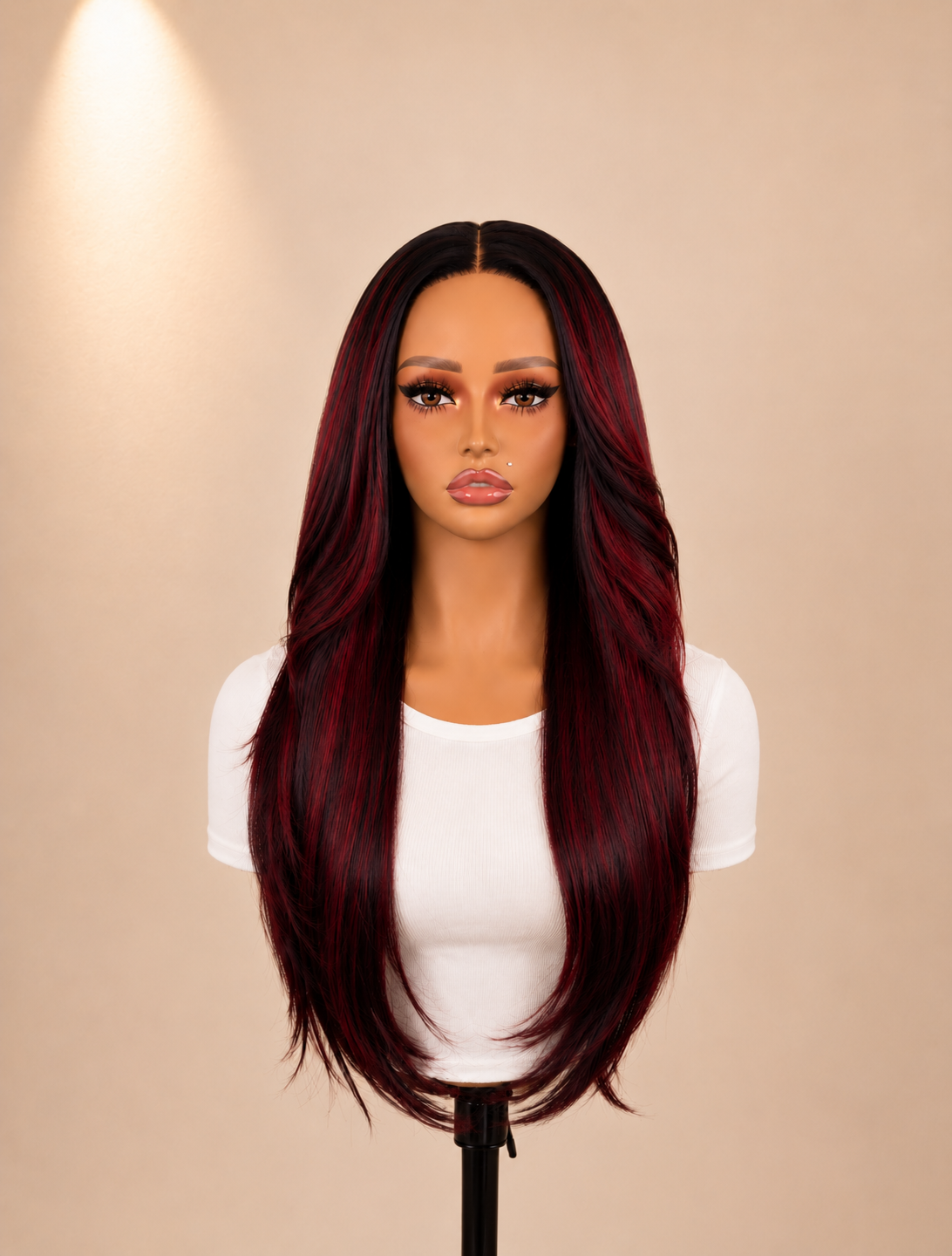 26" Burgundy Wine Straight Wig – T Part Lace